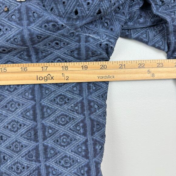 Chicos Jacket Womens 2 US L‎ Blue Broderie Embellished 3/4 Sleeve Open Front Art - Picture 8 of 9